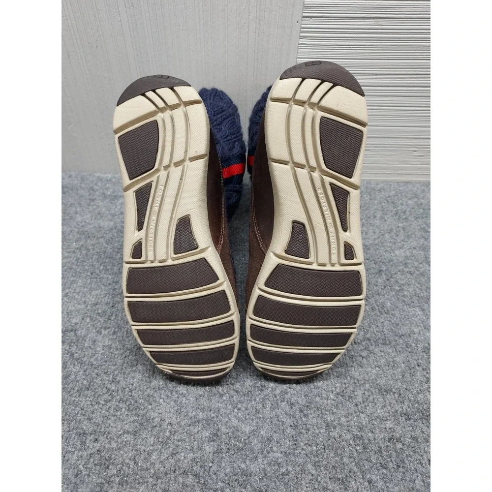 Tommy Hilfiger Men Sweater Boots 8.5M Navy Cable Knit Brown Leather Trim Outdoor